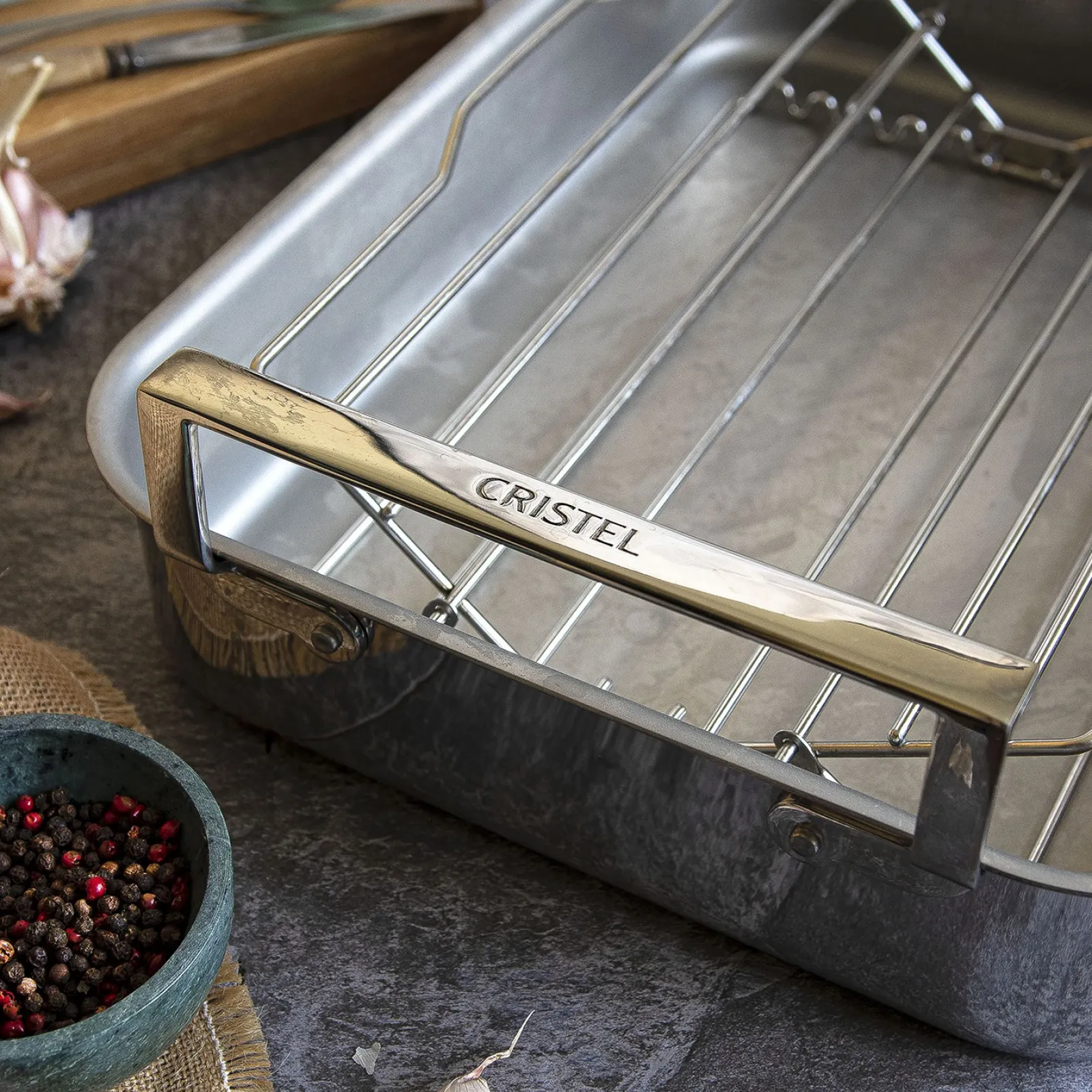 CRISTEL Plat à four inox 40 cm - avec accessoires
